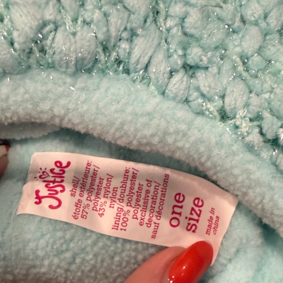 Justice kids Blue and Black Winter Hat and Gloves Set - Picture 3 of 3